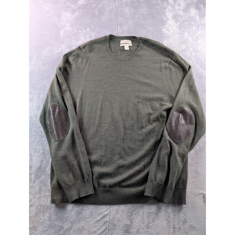 Banana Republic Extra Fine Italian Merino Wool Sweater XL Olive Elbow Patches